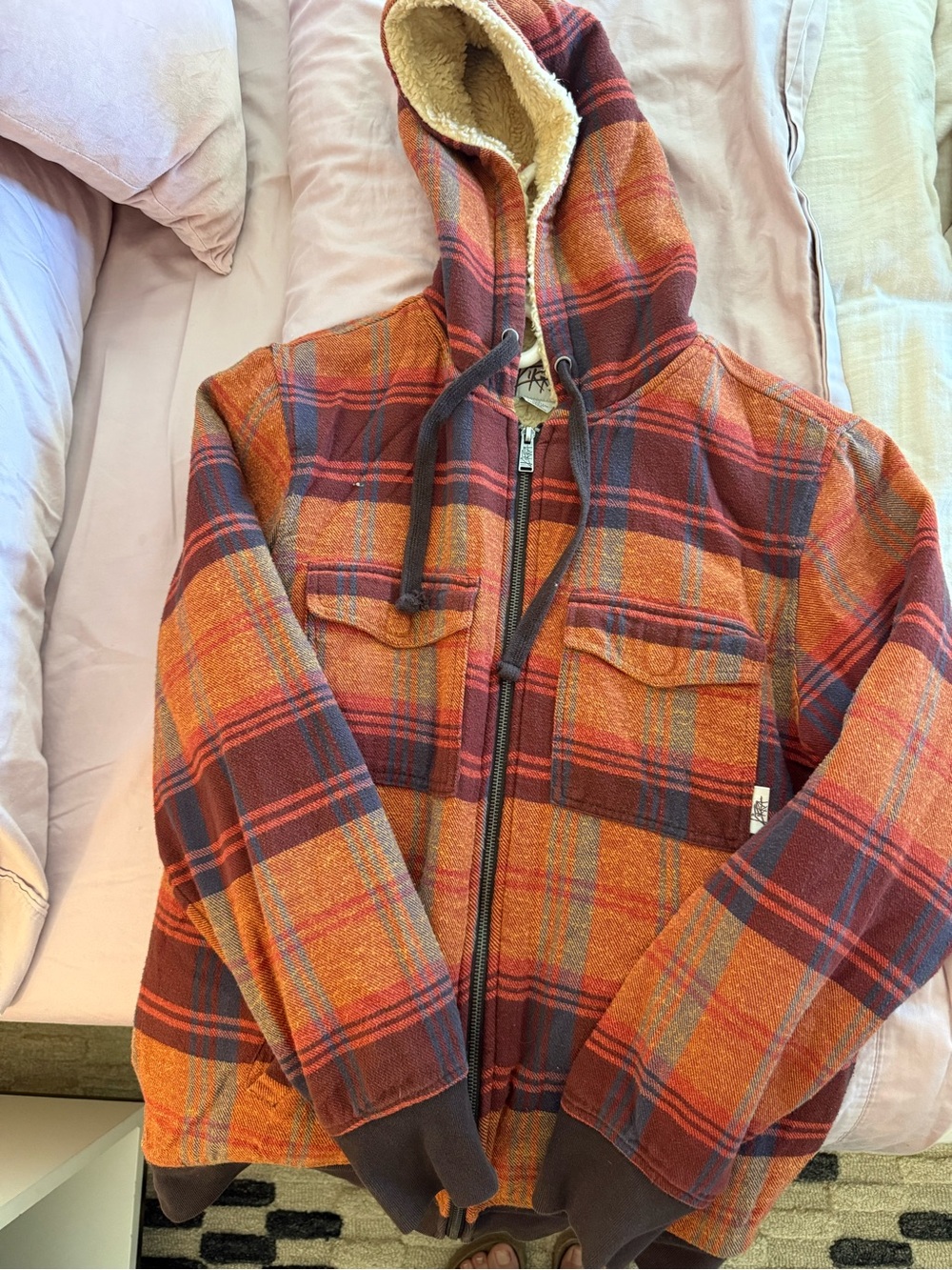 Kirra Orange Plaid Hooded Flannel Jacket